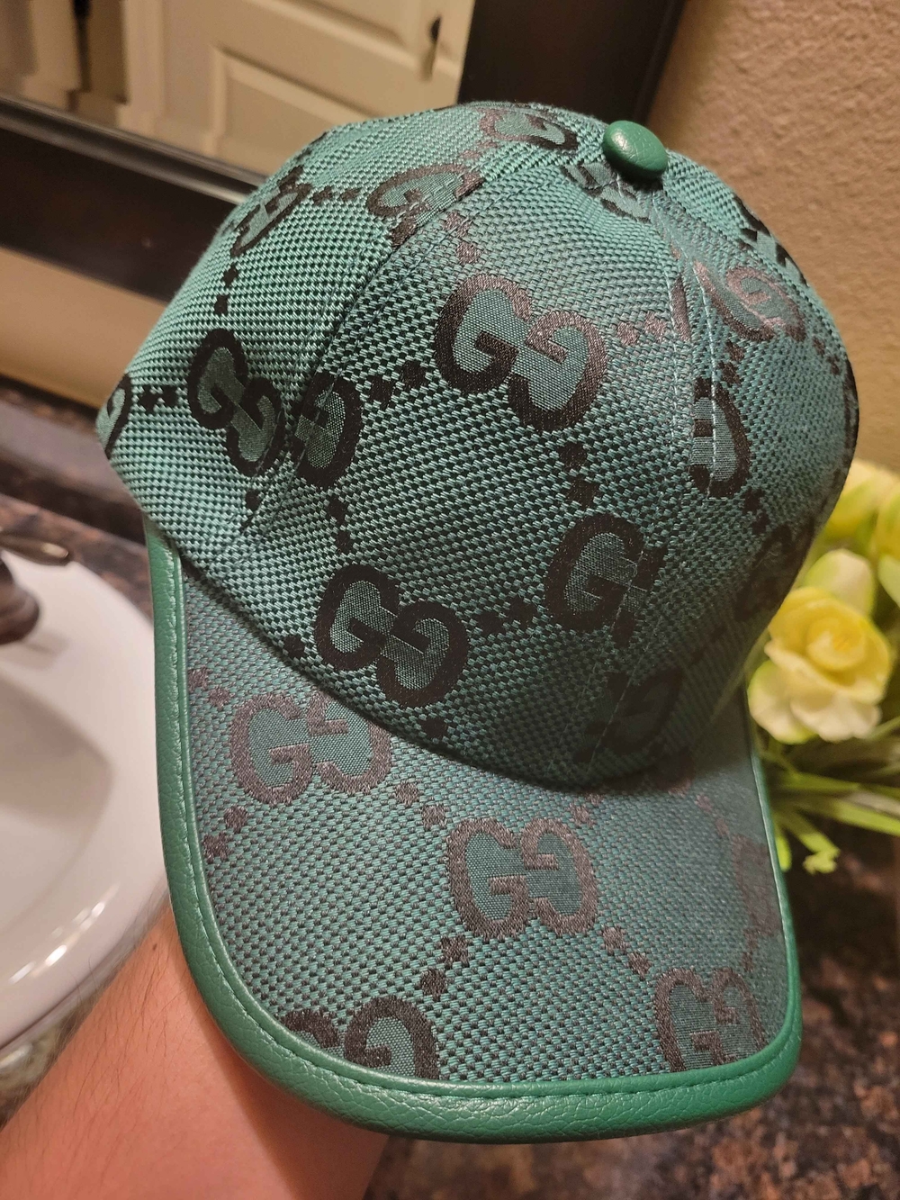 Gucci Green Jumbo Monogram Baseball Cap - Picture 9 of 11